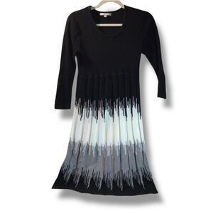 Studio One New York Contrast Midi Sweater Dress Medium M Black White Gray Knit
